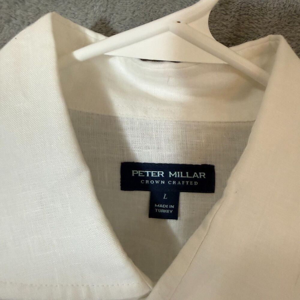 Peter Millar Crown Crafted Mens L 100% Linen Shirt White Quiet Luxury Resort - Picture 2 of 8